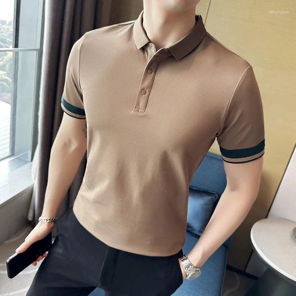 Herren Polos Sommer Kurzarm Poloshirts mit schmaler Schnalle Farbkontrast Lässiges Revers Pullover Arbeits-T-Shirt Streetwear Größe 4XL-M