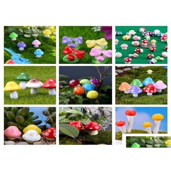 Decorazioni da giardino Colorazione artificiale Mini fungo Fata Giardino Miniature Gnome Muschio Terrario Decor Artigianato in plastica Bonsai Casa per D Dhr5P