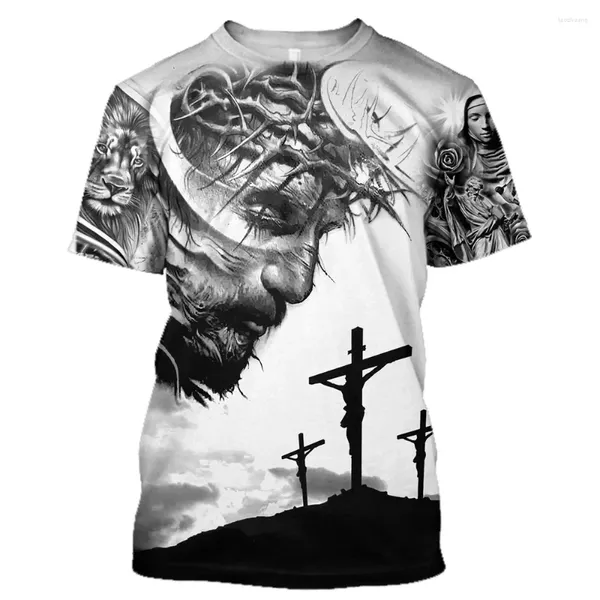 Homens camisetas 3D Imprimir T-shirt Dia de Páscoa O-pescoço Manga Curta Estilo Casual Roupas Masculinas Tamanho Grande TopsChristian Católico Jesus