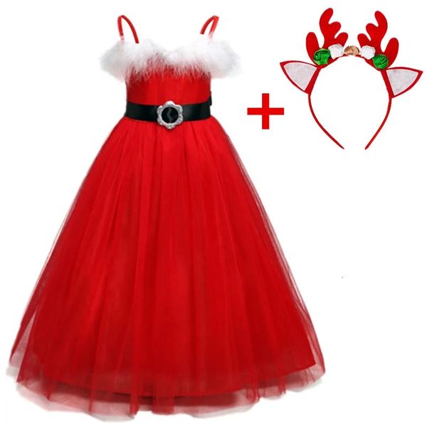 Vestidos da menina meninas vestido de natal para 3 8 anos penas sem mangas papai noel cosplay traje vermelho festa menina crianças 231013