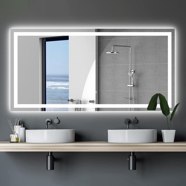 Specchio da bagno a LED 72x36 pollici con luci, specchio cosmetico da bagno a LED oscurabile antiappannamento