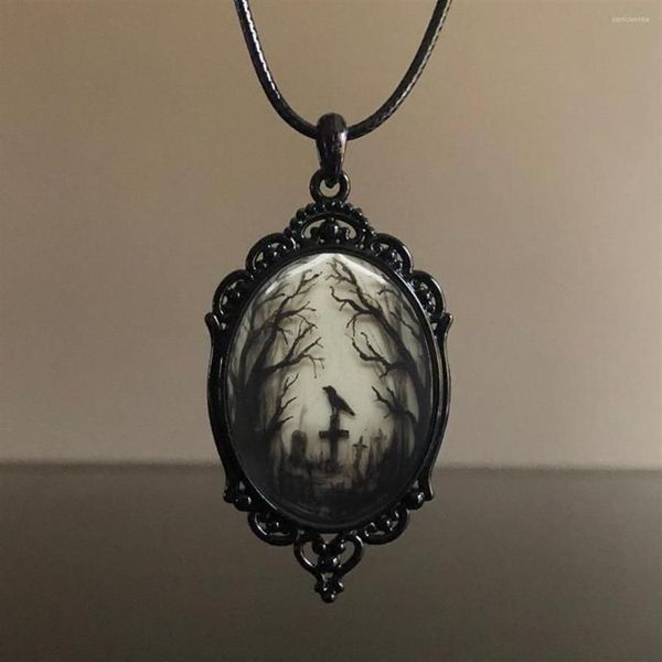 Colares de pingente estilo escuro das mulheres dos homens gótico floresta cruz colar de vidro retro elegante versátil jóias gift3346