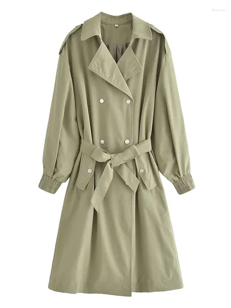 Женские тренчи YENKYE 2023, женские винтажные двубортные пальто с поясом, женская осенне-зимняя элегантная ветровка с длинными рукавами