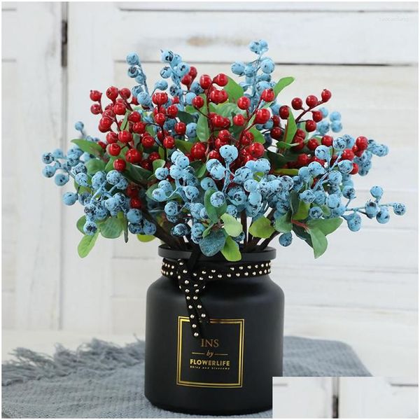 Flores decorativas Artificial Berry Stamen Plantas de plástico Decoração de casa Falso Verdura DIY Grinalda de Natal Grama Casamento Dhqb5
