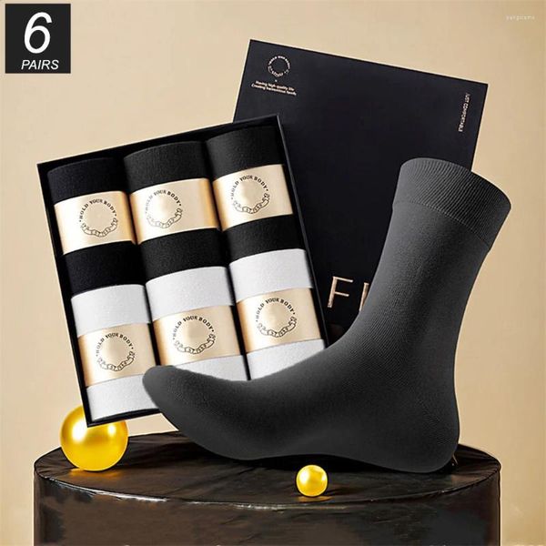 Meias masculinas 6 pares crwc marca negócios para homens 100 algodão de alta qualidade engrossar quente outono inverno térmico plus size 38-45