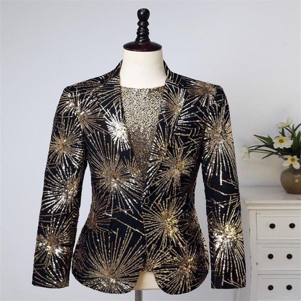 Giacca con paillettes nere Abiti da uomo Disegni Giacca da uomo Costumi di scena per cantanti Abiti Abito stile stella Punk Rock Masculino Homme M181C