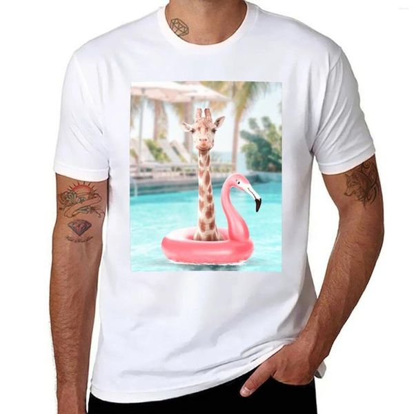 Regatas masculinas girafa em uma piscina camiseta preta camisetas de manga curta roupas vintage roupas masculinas personalizadas