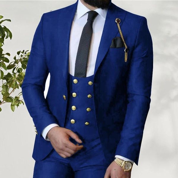 Ternos masculinos 3 peças vinho sólido lapela repicada dupla breasted para terno formal de casamento elegante (blazers calças colete)