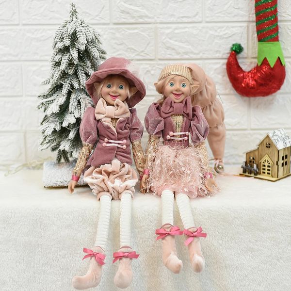 Decorações de Natal Rosa Elf Casal Elf Plush Dolls Elves Árvore de Natal Pingente Ornamentos Pendurados Decoração Navidad Ano Presentes para Crianças 231013