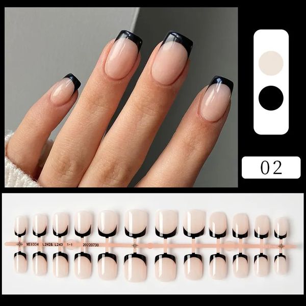 Unhas Falsas 24 pcs Nude Francês Falso Necessidade Adesiva Cola Glitter Press em Mulheres Wearable Nail Art Adesivos Completamente Acabados 231013