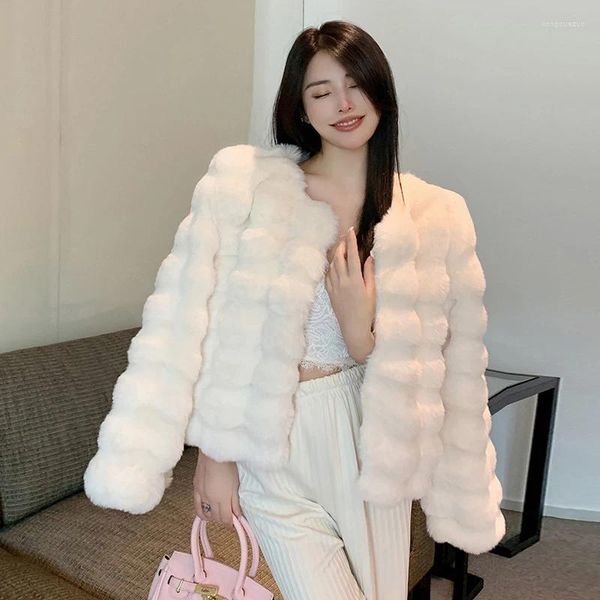 Pele feminina 2023 inverno moda falso casaco feminino coreano quente fofo casacos cardigan curto outercoat senhora festa elegante roupas