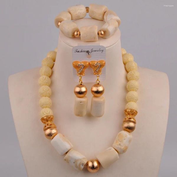 Halskette Ohrringe Set Nigeria weiße Korallenperlen Schmuck afrikanische Hochzeit Braut für Frauen 2-4-B1