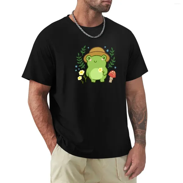 Polo da uomo Simpatica rana verde con cappello da giardiniere - Fungo Fiore Fiori Piante Kawaii Estetica Divertente Cottagecore Froggy Natura I T-shirt