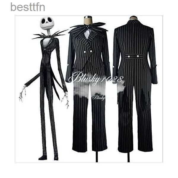 Costume a tema Incubo di Natale Cosplay Arriva Abito da uomo Abito da donna Halloween Cosplay Arriva Jack Corpse Bride Cos Abito a strisce neroL2310