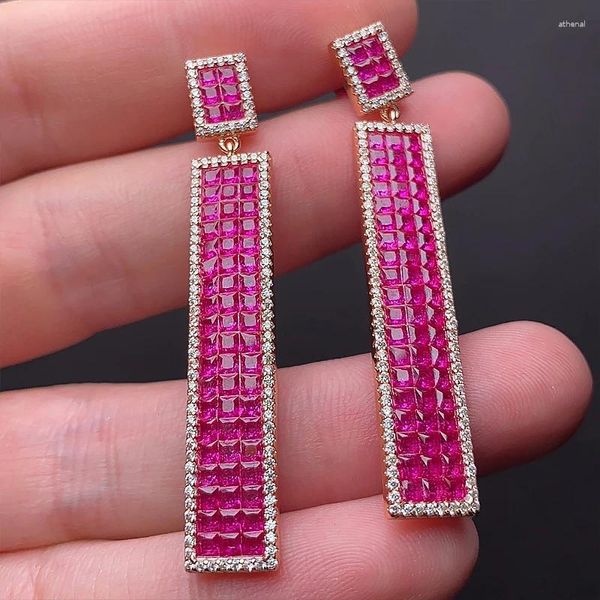 Dangle Küpe Görünmez Sınırsız Kirayak Kırmızı Ruby Damla Küpe 925 STERLING Gümüş Güzel Takı OEM Kadınlar Romanti Gül Altın