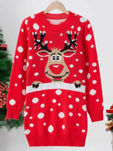 Vestidos sexy urbanos outono e inverno feminino vestido de malha de natal manga longa em torno do pescoço elk dot padrão malhas roupas de vestuário elástico