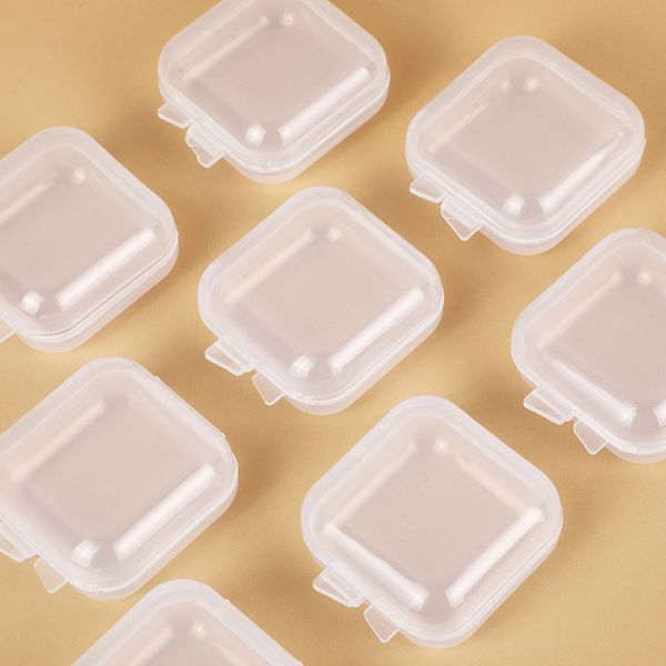 3,5*3,5*1,8 cm pequeños contenedores de almacenamiento de cuentas de plástico transparente mini tapones para los oídos de espuma de plástico transparente caja organizadora de almacenamiento de joyería de viaje