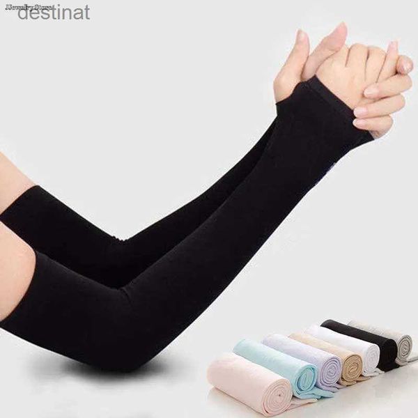 Guanti cinque dita Nuovo 1 paio Manica in seta di ghiaccio Protezione solare Polsino Maniche antiscivolo Estate Uomo Donna Guanti Outdoor Equitazione Uv Protezione solare L231013