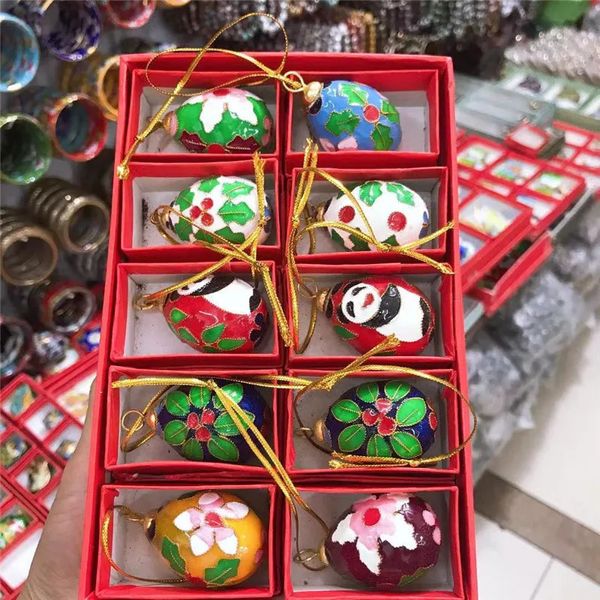 Decorações de natal atacado 10 peças bola esmaltada cloisonne decoração de natal estilo chinês características 231012