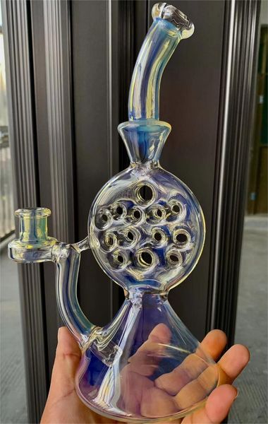 Arco-íris cor Acessórios para fumar Ash Catcher Bubbler Hookahs Light Blue Glass Bong Oil Rig 14mm Conector Interno Bônus Bubble Ball Personalizado Dê dois presentes como presentes