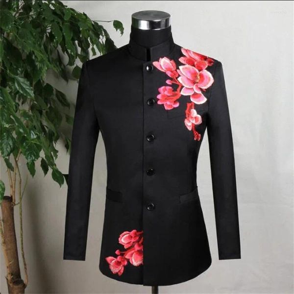 Männer Anzüge Stickerei Blazer Männer Formelle Kleidung Neueste Mantel Designs Ehe Anzug Masculino Hochzeit Für Schwarz Stehkragen