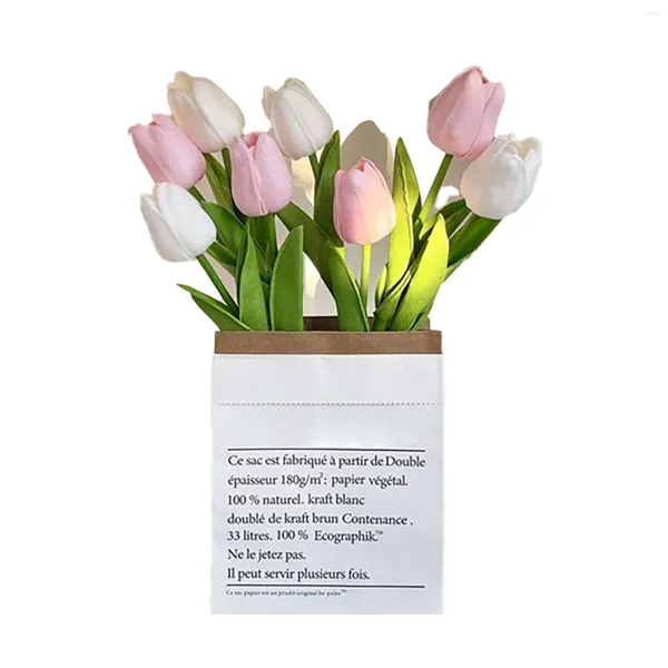 Dekoratif Çiçekler 9pcs Lale Simülasyon Çiçeği Kağıt Torba ile INS NORDIC yapay Buket Düğün Töreni Ev Bahçe Dekoru