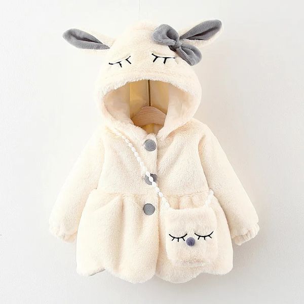 Giacche Vestiti per bambina Simpatiche orecchie di coniglio Giacca in peluche Autunno Inverno Caldo Cappotto in cashmere con cappuccio per ragazze Natale Principessa Capispalla 231013