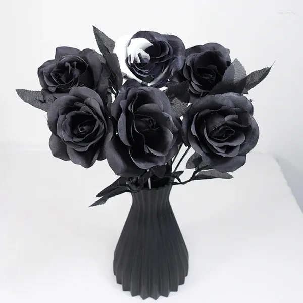 Fiori decorativi 5 pezzi di fiori artificiali neri bouquet di rose decorazione di Halloween peonia finta festa di nozze fai da te casa Natale