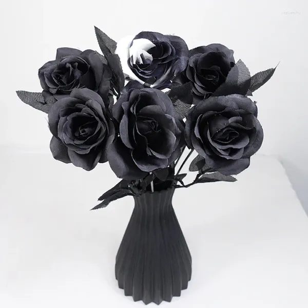 Dekorative Blumen, 5 Stück, schwarze künstliche Blumen, Rosenstrauß, Halloween-Dekoration, Pfingstrose, Fake DIY, Hochzeit, Party, Zuhause, Weihnachten, Zimmer