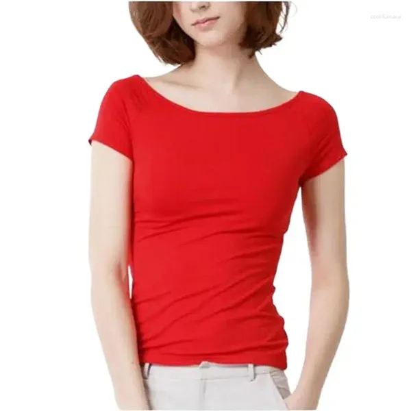 Frauen Blusen 2023 Sommer Elegantes Hemd Frauen Chic Tops Einfarbig Baumwolle Sexy Slash Neck Kurze Ärmel T-Shirts Weibliche kleidung