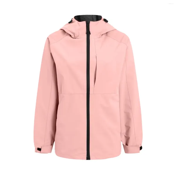 Jaquetas femininas montanha windbreaker com capuz capa de chuva mulheres moda sólida casual solto zip up pelúcia casaco quente embolsado submáquina