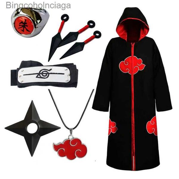 Thema Kostüm Hokage Akatsuki Cosplay Umhang Kind Uzumaki Zubehör Stirnband Ring Itachi Kunai Uniform Halloween Kommen Erwachsene Kinder GeschenkL231013