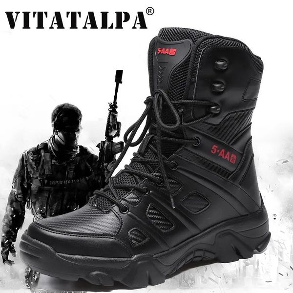 Stivali da uomo Stivali militari tattici Scarpe casual da uomo Stivali in pelle SWAT Army Boot Stivaletti da combattimento alla caviglia neri Botas Militares Hombre 231012