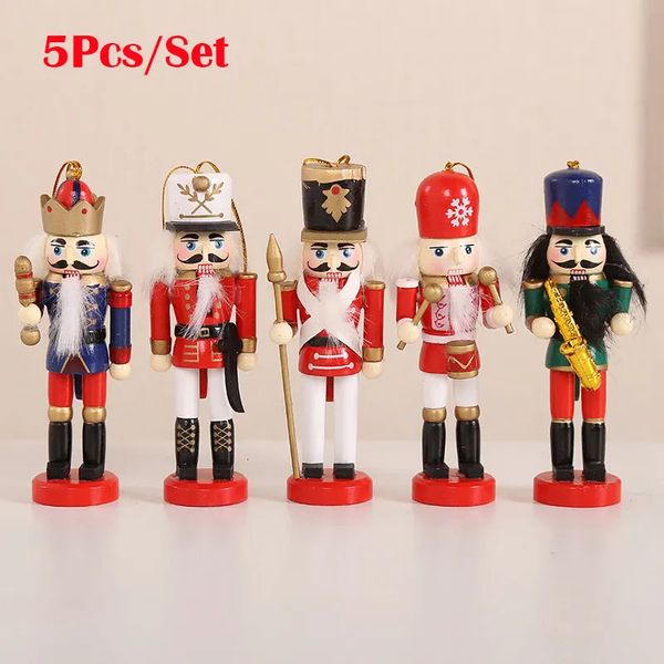 Noel Süslemeleri Mutlu Noel Dekorasyonları Çocuk Fındıkkıran Asker Bebeği 12cm Ahşap Kolyeler Navidad Noel Ağacı için Süsler 5 PCS/Set 231013