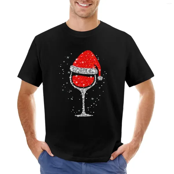 Polo da uomo Bicchiere da vino natalizio Fiocchi di neve Cappello da Babbo Natale T-shirt rossa T-shirt grafica Camicie da ragazzo divertenti per uomo