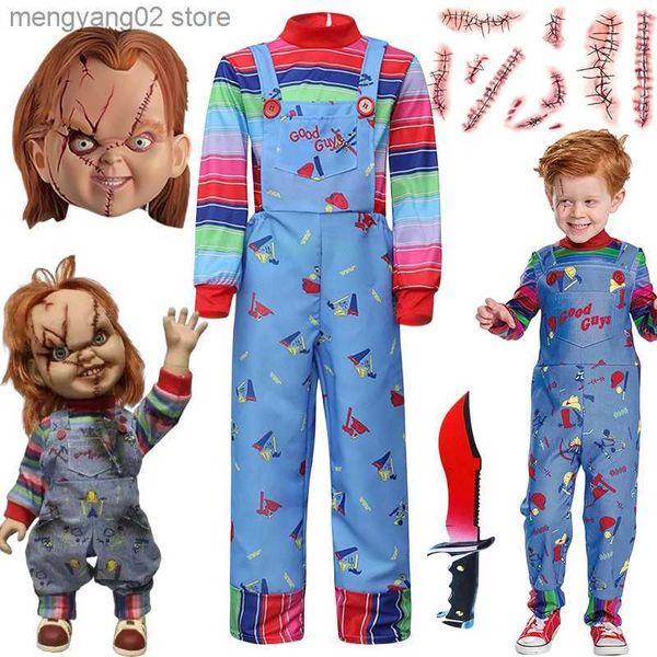 Tema Kostüm Filmi Çocuk Oyun Cosplay Chucky Cosplay En İyi Rompers Kıyafetleri Kağıt Bıçak Maskesi Dövme Çıkartması Cadılar Bayramı Çocuklar İçin Gel T231013