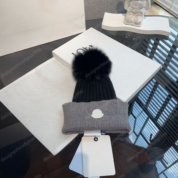 Chapéu de gorro de luxo masculino da marca de designer feminino outono e inverno moda quente engrossado chapéu de malha chapéu de pele de raposa ao ar livre quente mantendo versátil chapéu de malha