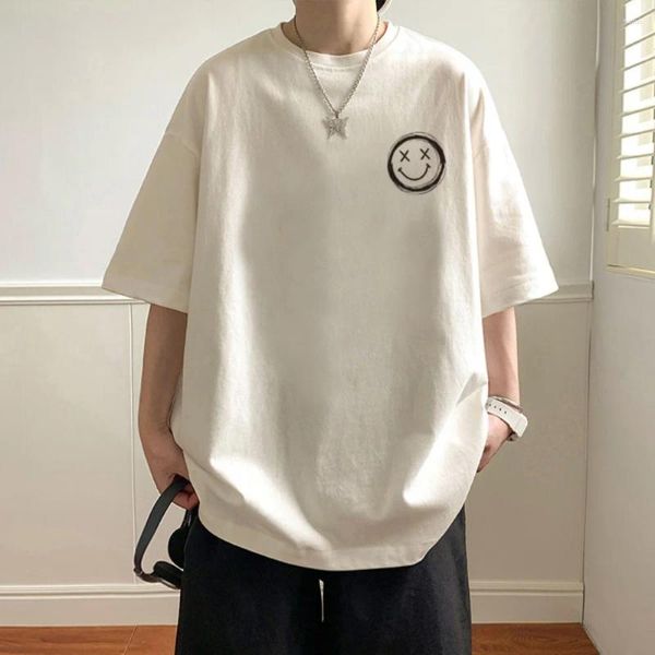 Herren T-Shirts Smile Bedrucktes Baumwoll-Kurzarm-T-Shirt Sommer-Halbarm-Bottom-Kleidung Hong Kong-Stil Loose Body Shirt