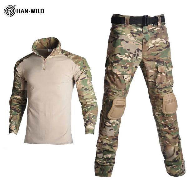 Yoga Outfit HAN WILD Taktischer Kampf Tarnung Outdoor Airsoft Paintball Kleidung Militäruniform Hemden Cargohosen Ellenbogen Knieschützer Anzüge 231012