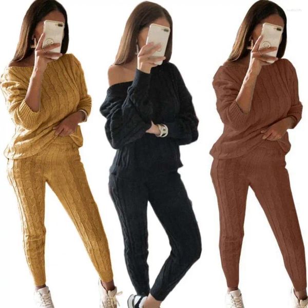 Pantaloni a due pezzi da donna 2 pezzi/set Set maglione classico alla caviglia Cintura elastica superiore resistente al freddo