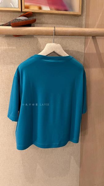 Maglioni a maniche corte in cashmere blu lago da donna primaverili ed estivi