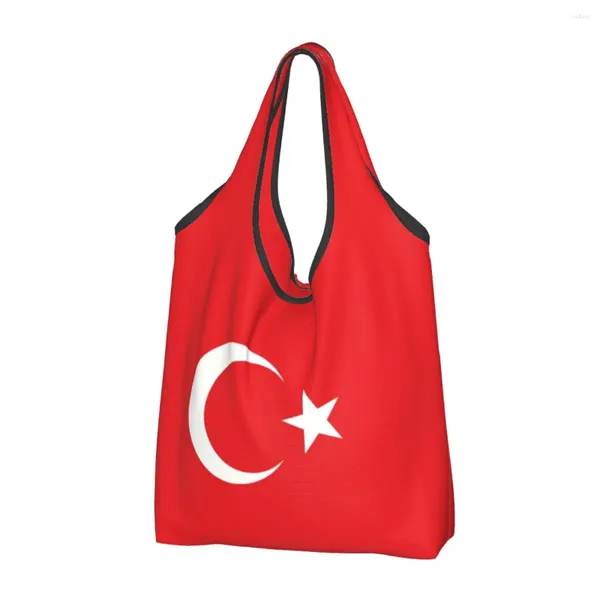 Einkaufstaschen mit individueller Flagge der Türkei für Damen, tragbar, große Kapazität, Lebensmittel-Patriotismus-Einkaufstasche