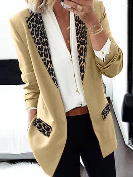 Ternos femininos primavera manga longa leopardo-estampa pequeno terno casaco banquete vestido mulher jaqueta oversized blazer feminino