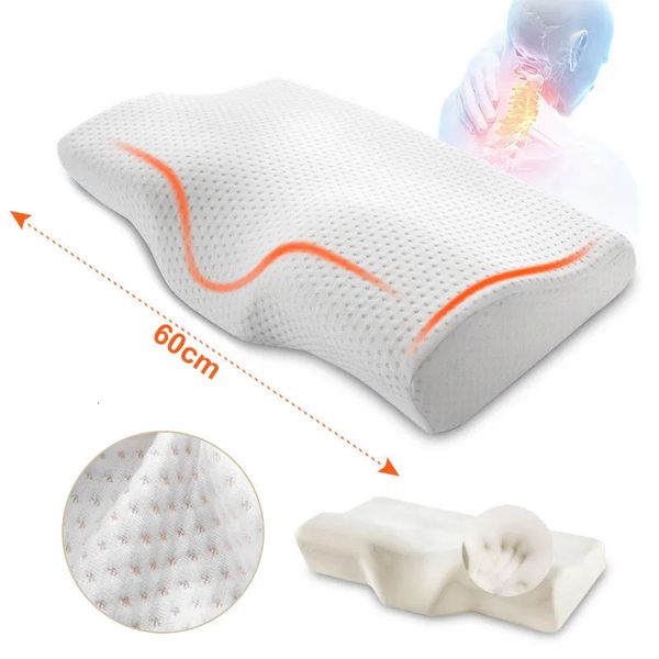 Подушка Ортопедическая подушка из пены с эффектом памяти 60x35 см. Мягкие спальные подушки с медленным отскоком в форме бабочки. Расслабляющая шейная часть для взрослых 231013