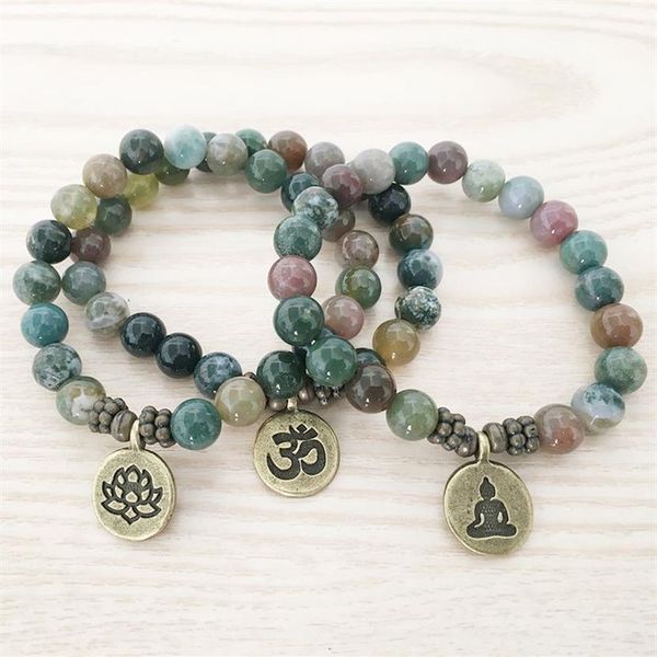 Sn1110 novo design pulseira masculina índia ágata ohm lótus buda charme pulseira mala yoga jóias presente inteiro para him259t