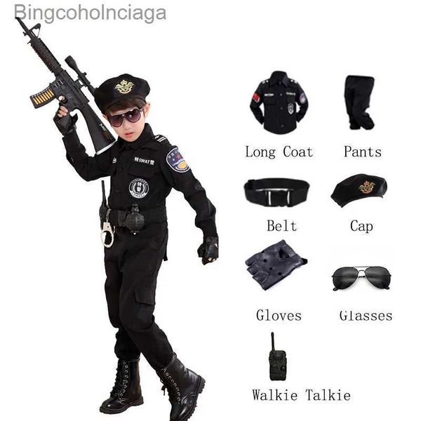 Thema Kostüm 2022 Kinder Halloween Polizist kommt Kinder Party Karneval Polizeiuniform Jungen Armee Polizisten Cosplay Kleidung Set 110-160cmL231013