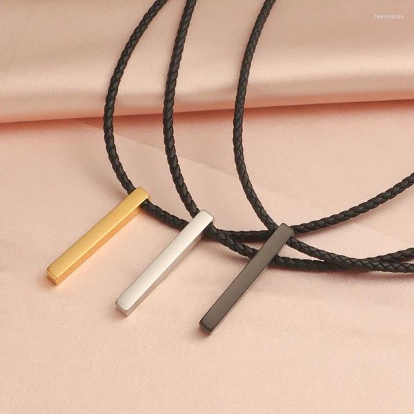 Anhänger Halsketten Edelstahl Bar Halskette leer, um Metall Rechteck Leder Geflecht Halsband Spiegel poliert Großhandel 10 Stück aufzunehmen