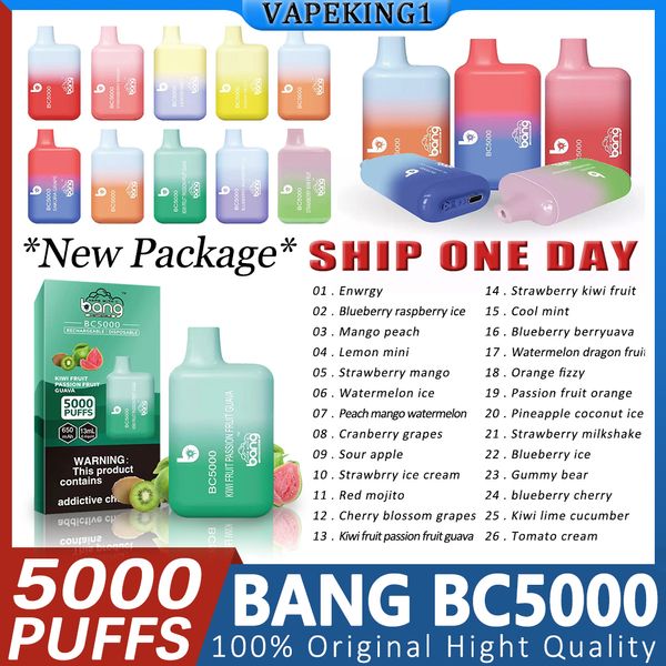 Orijinal Bang Vape Puff 5000 Tek Kullanımlık Örgü Bobin 24 Lezzet E Sigara Kiti 5000 Puflar 13ml 650mAh Şarj Edilebilir Vs Elfbar BC5000 Kayıp Vape Bar Mary Bars