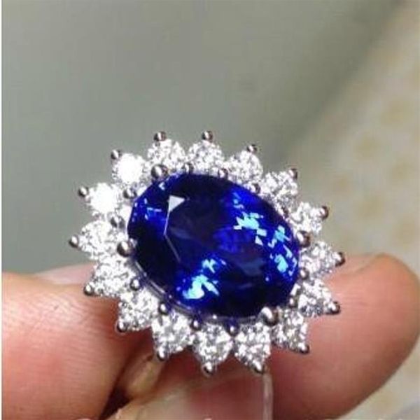 Anello da donna con gemma di zaffiro blu 10KT in oro bianco pieno di fascino, anello per matrimonio reale con principessa Kate Diana, per donna, bel regalo245A