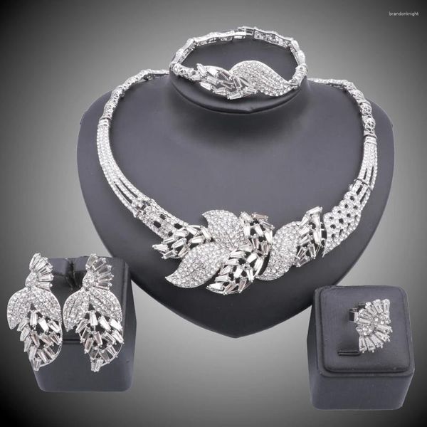 Halskette Ohrringe Set Damen Italienisch Gold Bunte Kristall Ohrringe Armreif Ring Hochzeit Party Zubehör Modeschmuck